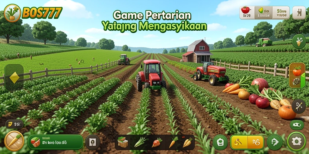 Tampilan gameplay seru dari BOS777 dengan pertanian yang aktif.