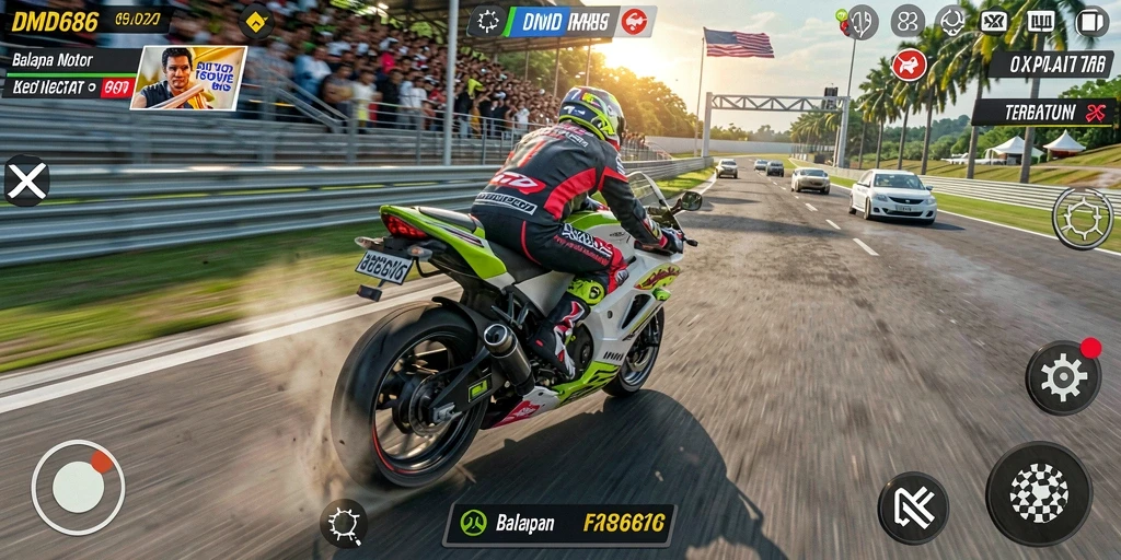 Tampilan gameplay balap motor yang mendebarkan di DMD686.
