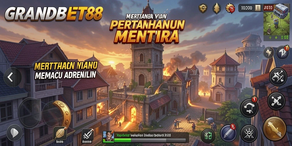 Tampilan aksi menara dalam pertarungan Tower Defense yang seru.