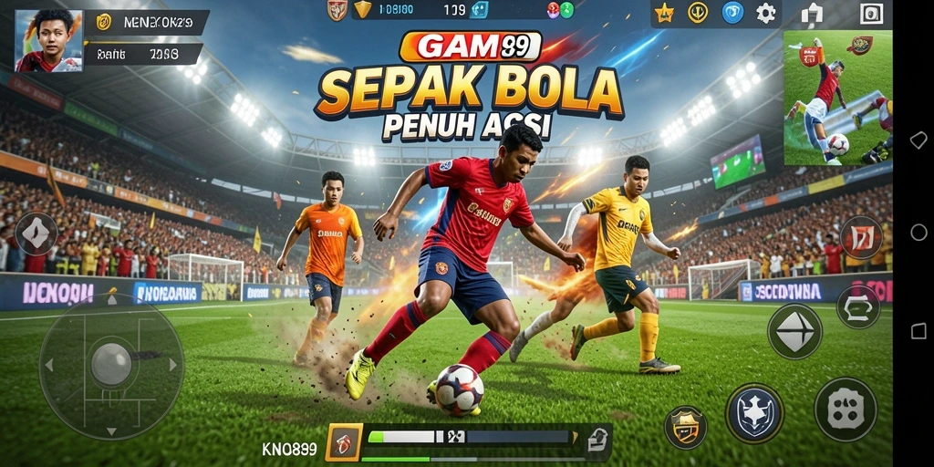 Screenshot KNO89 menampilkan aksi seru dalam pertandingan sepak bola.