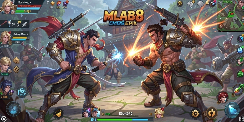 Screenshot utama MLBB8 menampilkan pertarungan seru antara karakter.