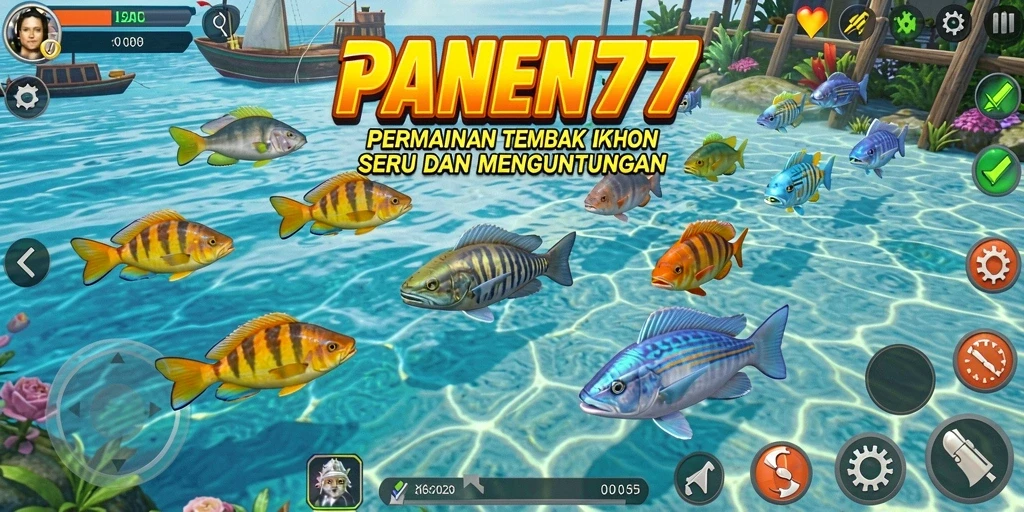 Tangkapan layar menunjukkan aksi seru dalam Tembak Ikan PANEN77.