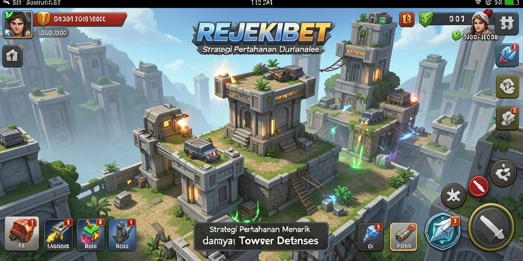 Screenshot gameplay REJEKIBET menampilkan menara dan musuh yang menarik dalam Tower Defense.