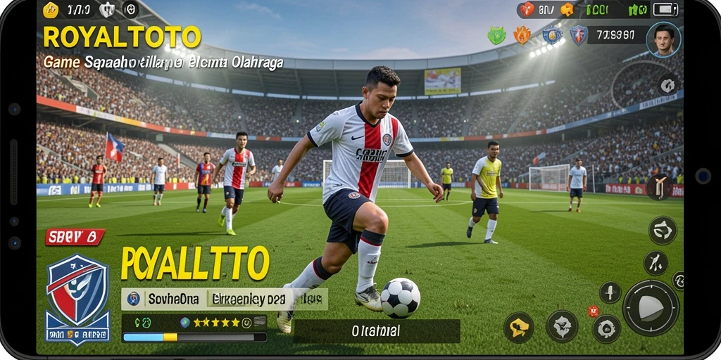 Tampilan gameplay seru di ROYALTOTO dengan aksi sepak bola yang mendebarkan.