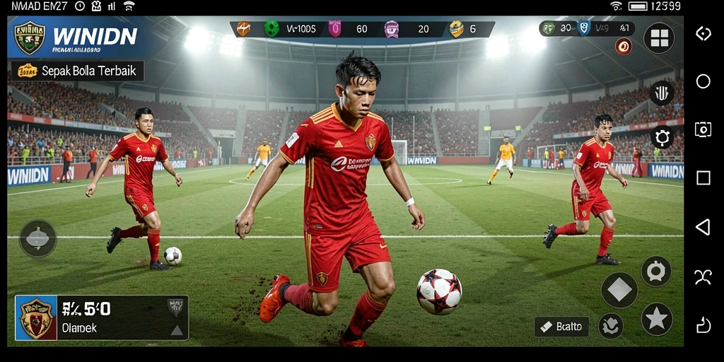 Tampilan gameplay menegangkan dari WINIDN dengan aksi sepak bola yang mendebarkan.